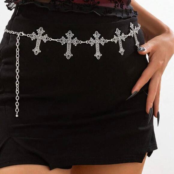 Other Accessories - Silver cross chain belt